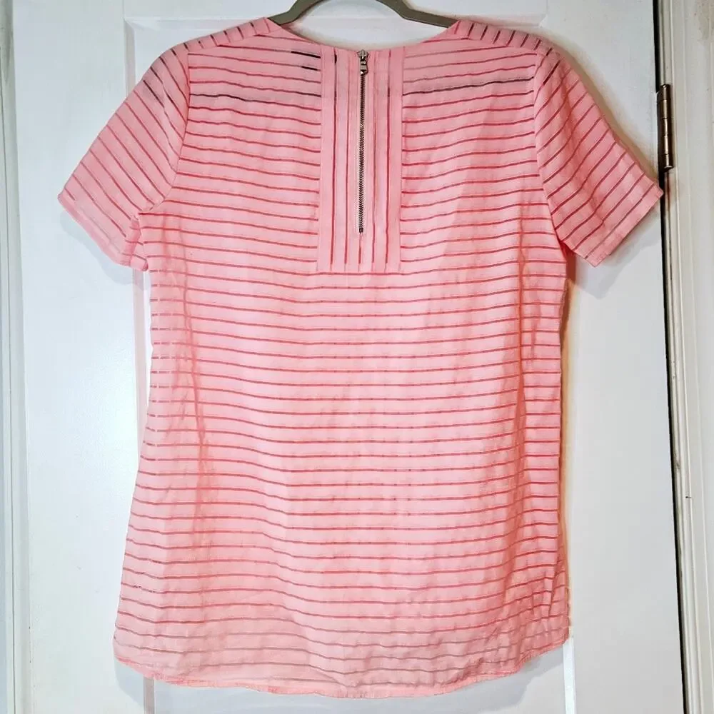 J. Crew Pink Sheer Stripe Tunic Top Back Zip Size 2_2